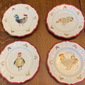 1 set four Sur La Table Rooster Plates